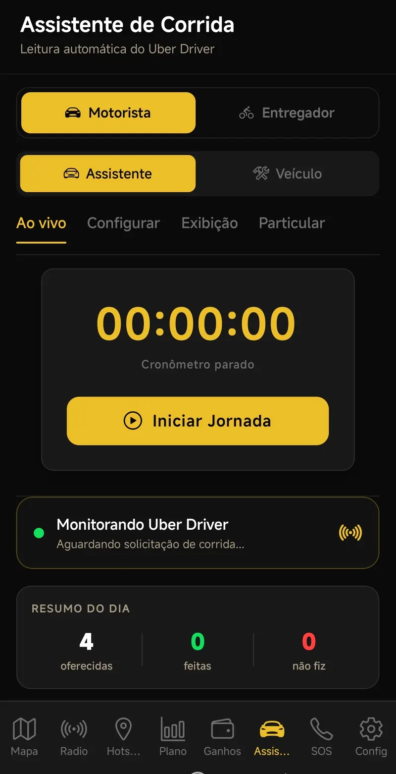 Controle de jornada e resumo do dia