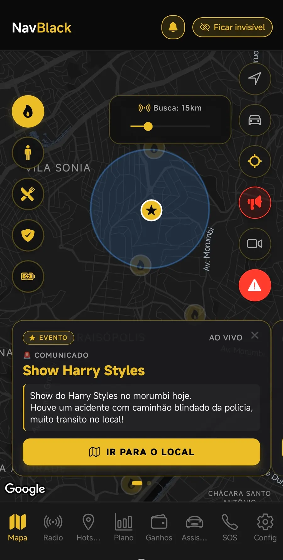 Mapa ao vivo com hotspots