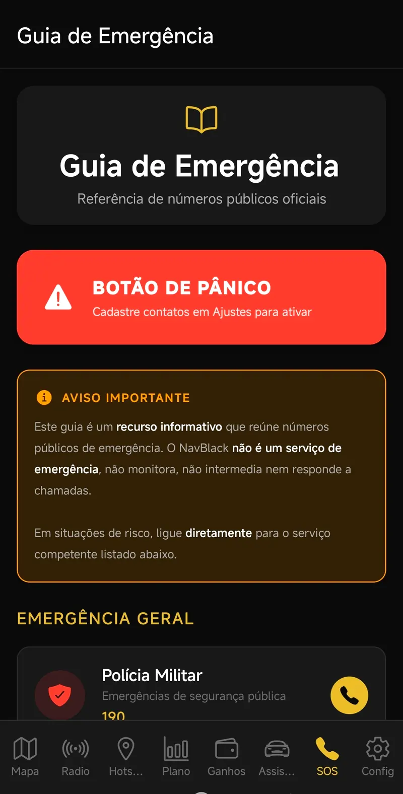 Botao de panico e guia de emergencia