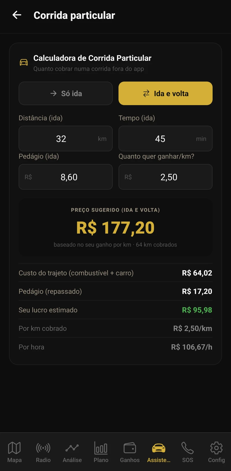 Calculadora de corrida particular